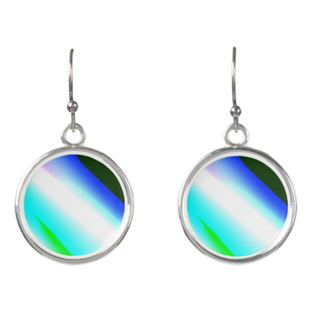 Blue green rainbow abstract texture pattern art  t earrings (Front)