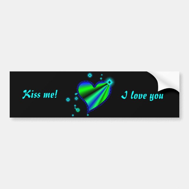 Blue Green Rainbow Heart with Stars Bumper Sticker (Front)