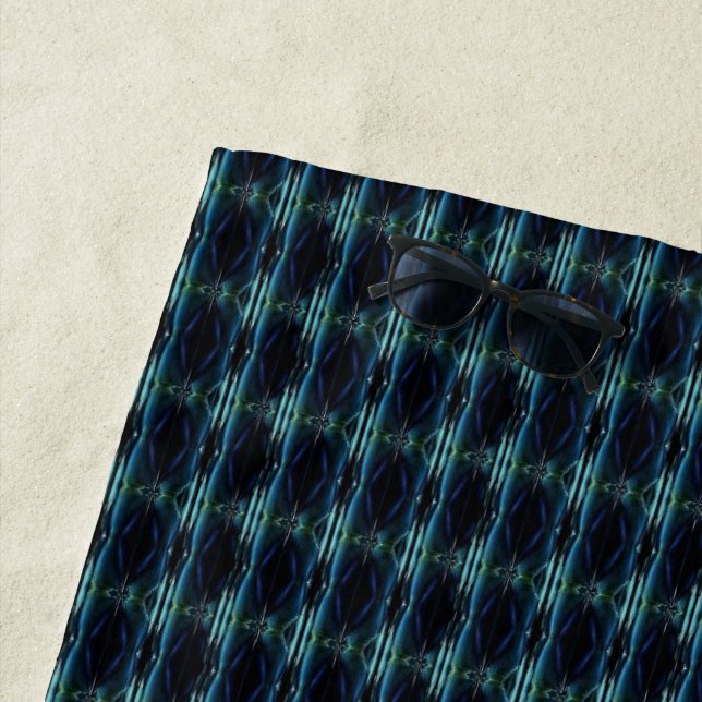 Blue Green Rainbow Stars Pattern Beach Towel (In Situ)