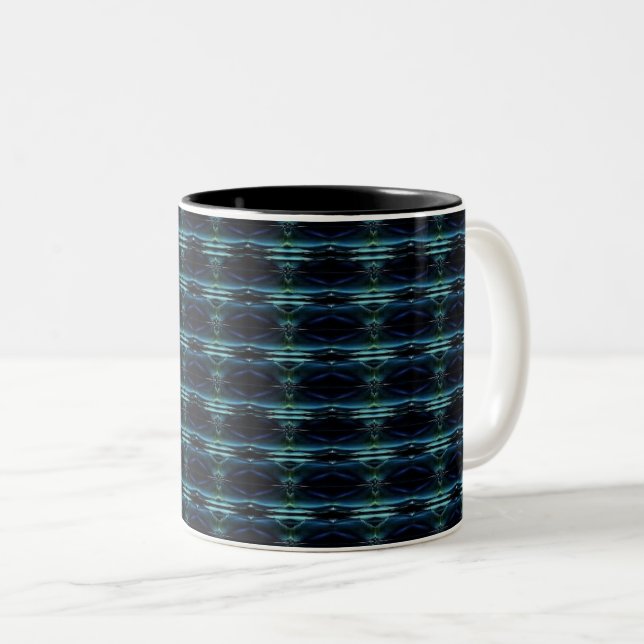 Blue Green Rainbow Stars Pattern Two-Tone Coffee Mug (Front Right)