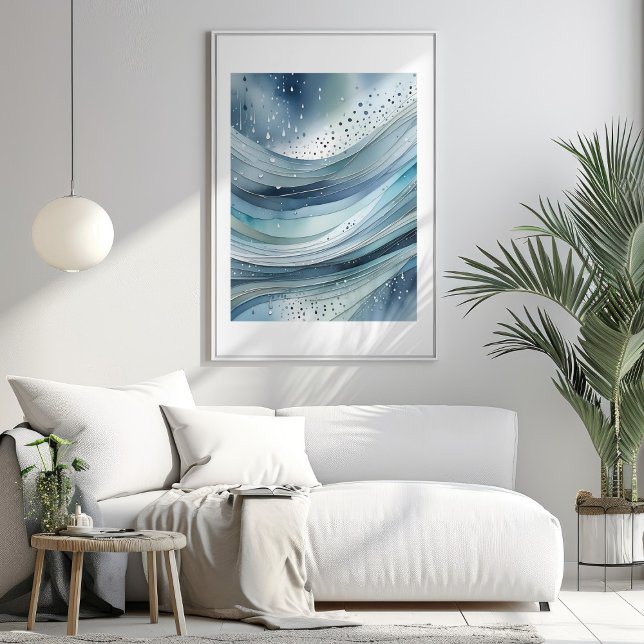 Blue Green Raindrops Abstract Watercolor Poster (Blue Green Raindrops Abstract Watercolor Poster Mockup 1)