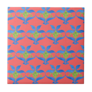 Blue, Green, Red Art Nouveau Pattern Tile