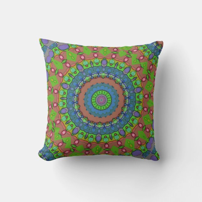 Blue Green Red Christmas Kaleidoscope Pattern Throw Pillow (Front)