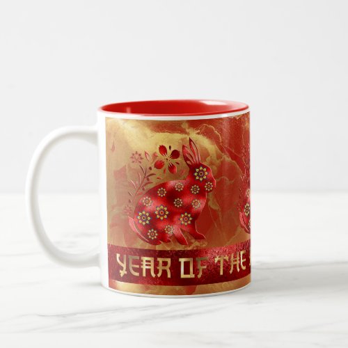 Blue Green Red Gold Rabbit Chinese New Year 2023 Two_Tone Coffee Mug