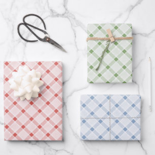 Blue Green Red Pink Chic Stripes Birthday Wrapping Paper Sheets