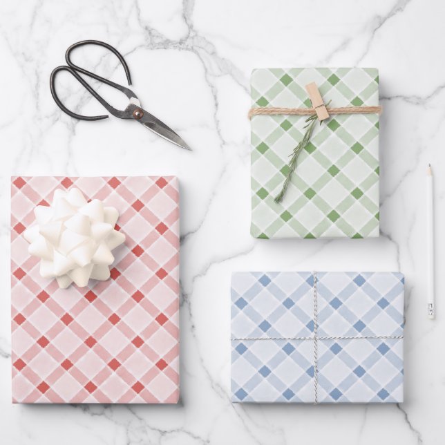 Blue Green Red Pink Chic Stripes Birthday Wrapping Paper Sheets (Front)