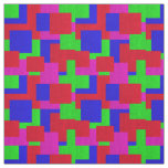 Blue Green Red Pink Mosaic Abstract Block Pattern, Fabric