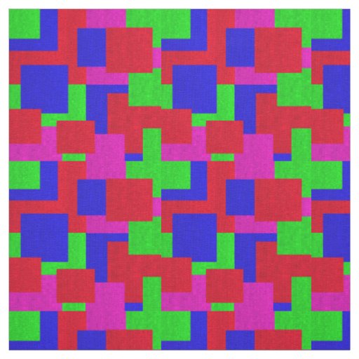 Blue Green Red Pink Mosaic Abstract Block Pattern, Fabric