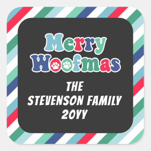 Blue Green Red Retro Merry Woofmas Dog Christmas Square Sticker