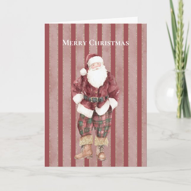 Blue Green Red Stripes Santa Christmas   Card (Front)
