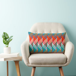 blue, green, red, white and orange geometric lumbar pillow