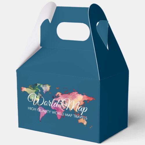 Blue Green Retro Color World Map Favor Boxes