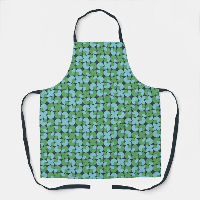 Blue & Green Retro Organic Shapes Apron (Front)