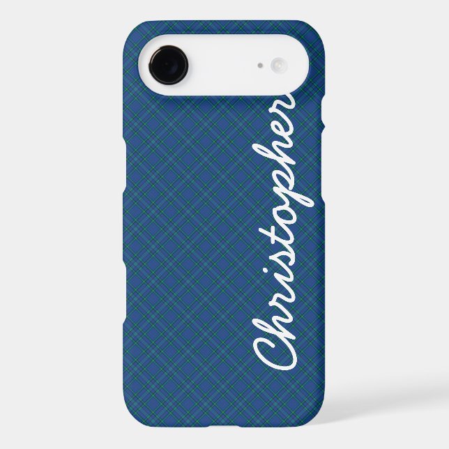 Blue Green Retro Plaid, Name, Iphone Case (Back)