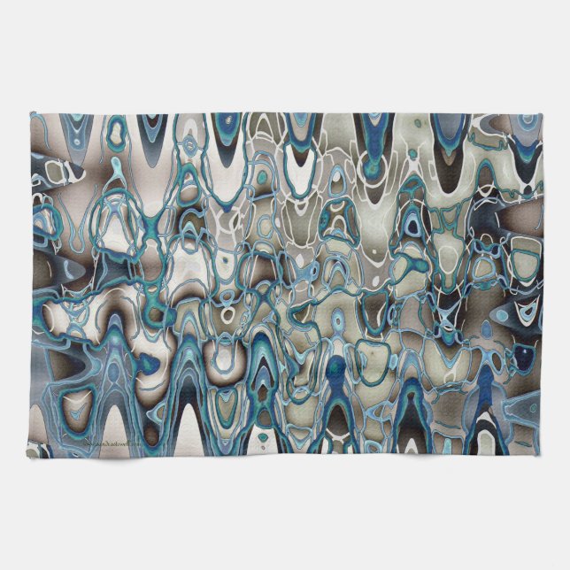 Blue green retro style kitchen towel (Horizontal)