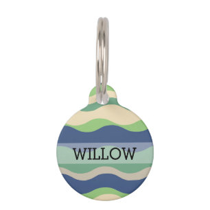 Blue & Green Retro Wavy Custom  Pet ID Tag