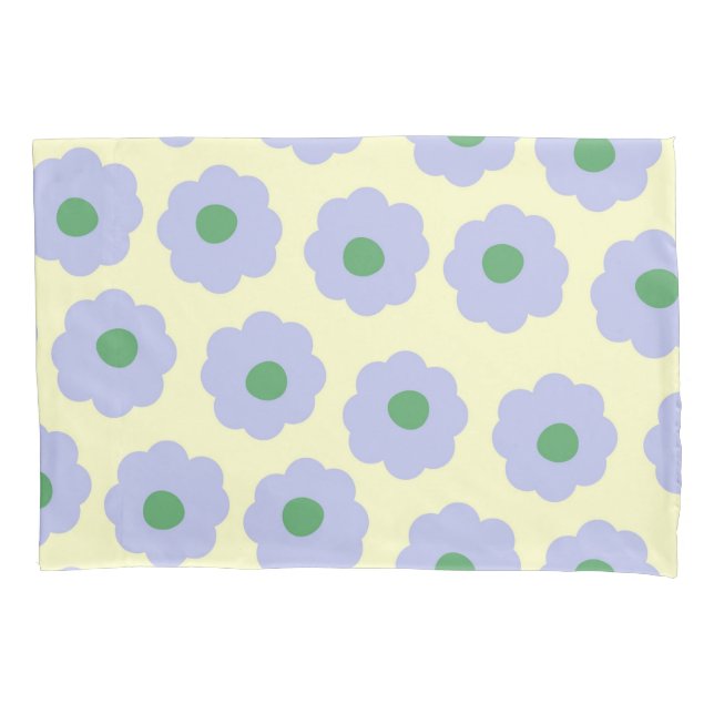 Blue Green Retro Y2K Playful Pastel Flower Pattern Pillow Case (Front)