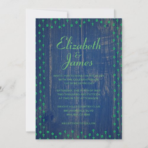 Blue &amp; Green Rustic Barn Wood Wedding Invitations