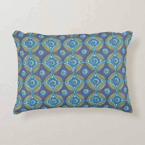Blue Green Rustic Boho Geometric Circle Pattern Accent Pillow