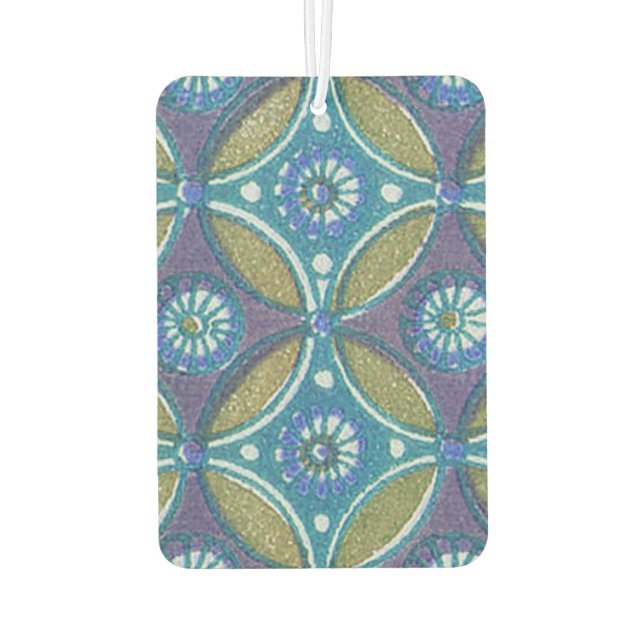 Blue Green Rustic Boho Geometric Circle Pattern Air Freshener (Back)