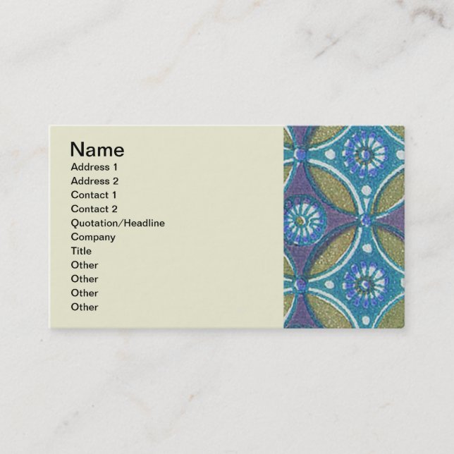 Blue Green Rustic Boho Geometric Circle Pattern Business Card (Front)