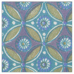 Blue Green Rustic Boho Geometric Circle Pattern Fabric