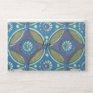 Blue Green Rustic Boho Geometric Circle Pattern HP Laptop Skin