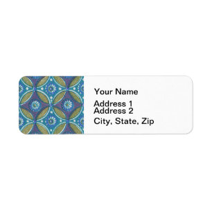 Blue Green Rustic Boho Geometric Circle Pattern Label