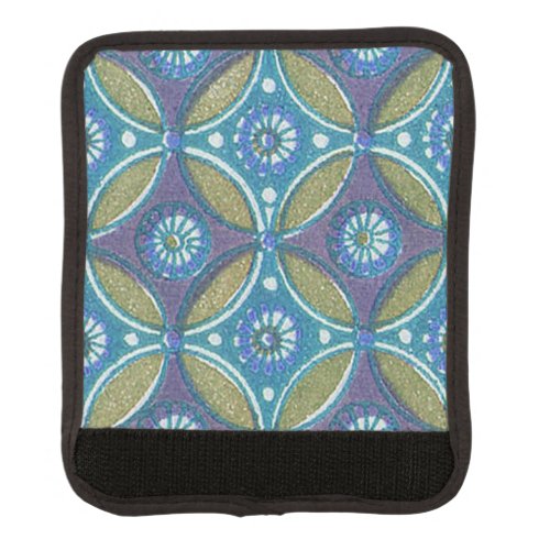 Blue Green Rustic Boho Geometric Circle Pattern Luggage Handle Wrap