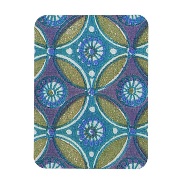Blue Green Rustic Boho Geometric Circle Pattern Magnet (Vertical)