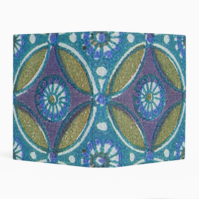 Blue Green Rustic Boho Geometric Circle Pattern Mini Binder (Background)