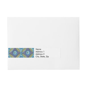 Blue Green Rustic Boho Geometric Circle Pattern Wrap Around Address Label