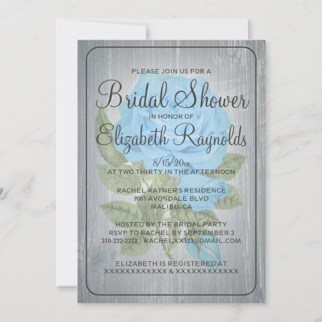 Blue Green Rustic Floral Bridal Shower Invitations (Front)