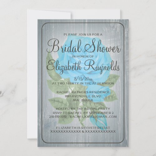 Blue Green Rustic Floral Bridal Shower Invitations