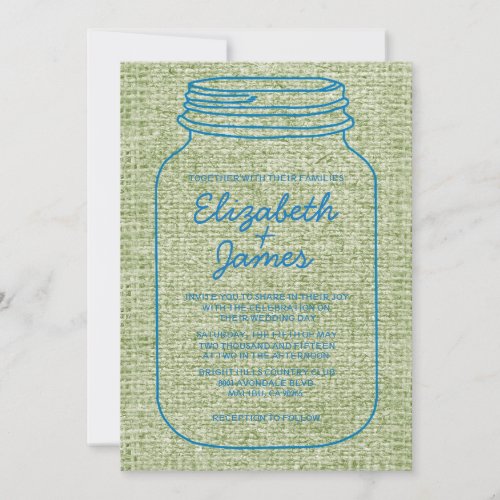 Blue &amp; Green Rustic Mason Jar Wedding Invitations