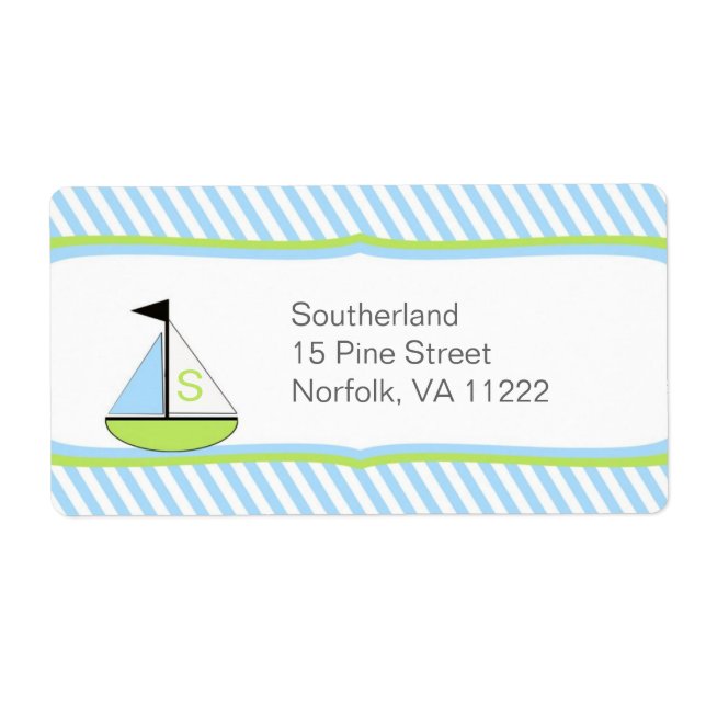 Blue Green Sailboat Baby Shower Address or Favor Label (Front)