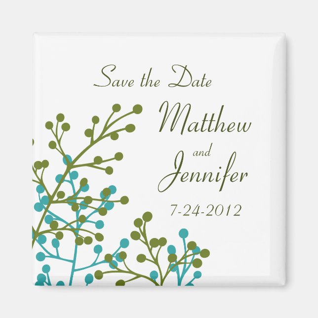 Blue & Green Save the Date Magnet - Square (Front)