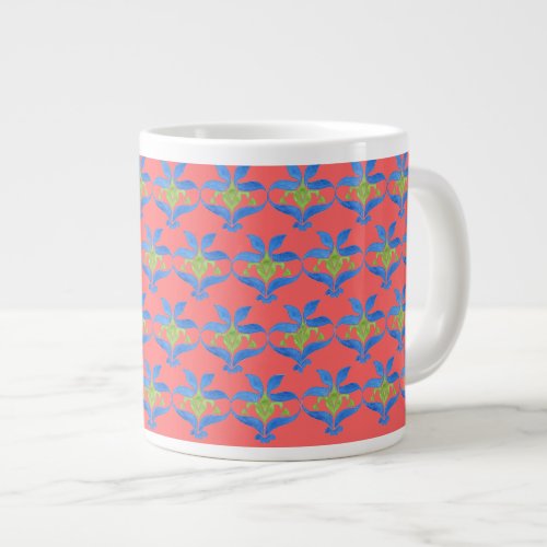 Blue Green Scarlet Art Nouveau Pattern Jumbo Mug