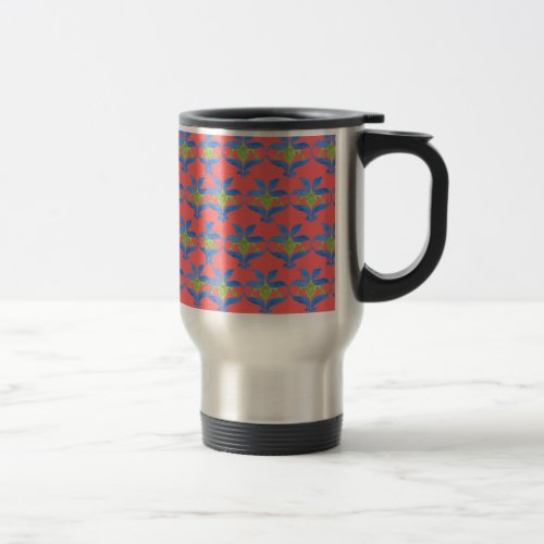 Blue Green Scarlet Art Nouveau Pattern Travel Mug