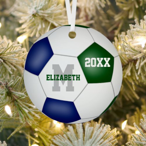 blue green school club team colors soccer metal ornament