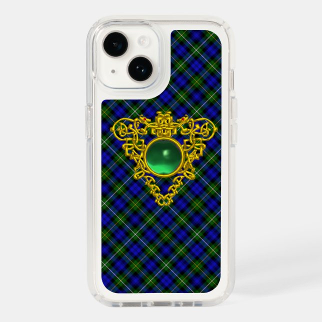 BLUE GREEN SCOTTISH CAMPBELL TARTAN,CELTIC HEART SPECK iPhone CASE (Front)