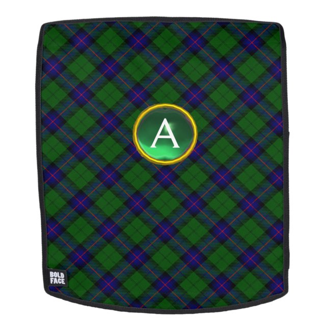 BLUE GREEN SCOTTISH TARTAN AND GEM STONE MONOGRAM BACKPACK (Removable Face)