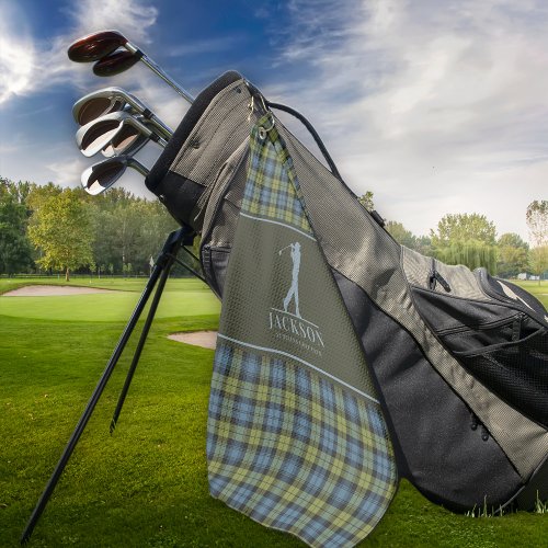 Blue Green Scottish Tartan Personalized Monogram Golf Towel