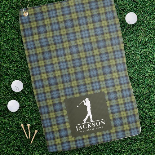 Blue Green Scottish Tartan Personalized Monogram Golf Towel