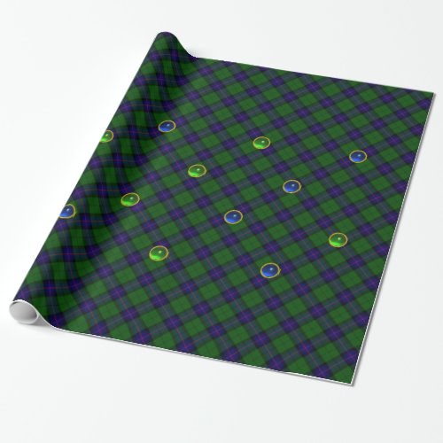 BLUE GREEN SCOTTISH TARTAN SAPPHIRE EMERALD GEMS WRAPPING PAPER