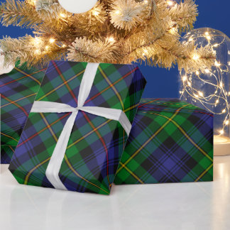 Blue Green Scottish Tartan Style Plaid Wrapping Paper