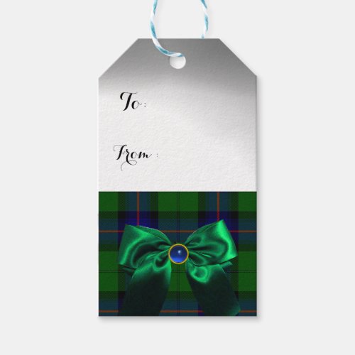 BLUE GREEN SCOTTISH TARTAN WITH CHRISTMAS BOWS GIFT TAGS