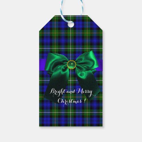 BLUE GREEN SCOTTISH TARTAN WITH CHRISTMAS BOWS GIFT TAGS