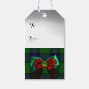 BLUE GREEN SCOTTISH TARTAN WITH CHRISTMAS BOWS GIFT TAGS