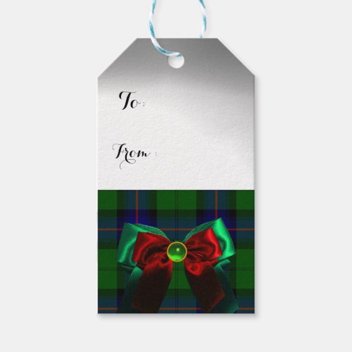 BLUE GREEN SCOTTISH TARTAN WITH CHRISTMAS BOWS GIFT TAGS